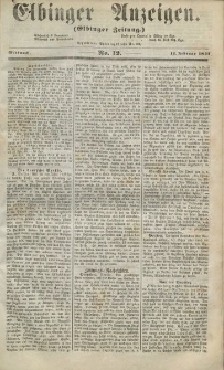 Elbinger Anzeigen, Nr. 12. Mittwoch, 11. Februar 1857