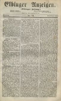 Elbinger Anzeigen, Nr. 14. Mittwoch, 18. Februar 1857