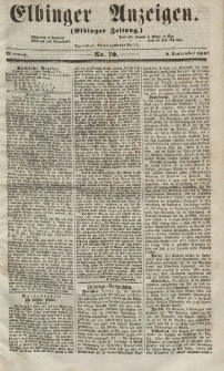 Elbinger Anzeigen, Nr. 70. Mittwoch, 2. September 1857