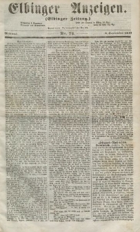 Elbinger Anzeigen, Nr. 72. Mittwoch, 9. September 1857