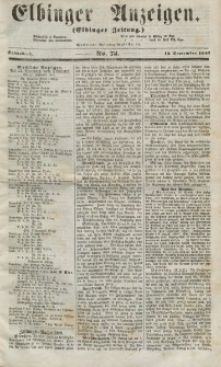 Elbinger Anzeigen, Nr. 73. Sonnabend, 12. September 1857