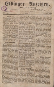 Elbinger Anzeigen, Nr. 1. Mittwoch, 2. Januar 1856