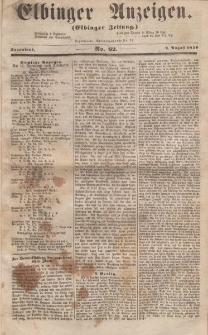 Elbinger Anzeigen, Nr. 62. Sonnabend, 2. August 1856