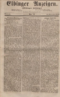 Elbinger Anzeigen, Nr. 77. Mittwoch, 24. September 1856