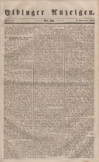 Elbinger Anzeigen, Nr. 92. Mittwoch, 15. November 1848