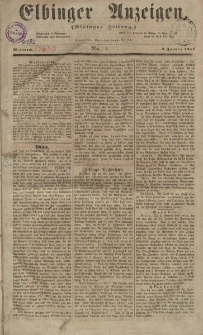 Elbinger Anzeigen, Nr. 1. Mittwoch, 3. Januar 1855