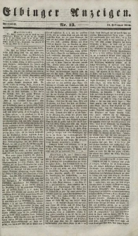 Elbinger Anzeigen, Nr. 13. Mittwoch, 14. Februar 1849