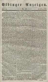 Elbinger Anzeigen, Nr. 17. Mittwoch, 28. Februar 1849