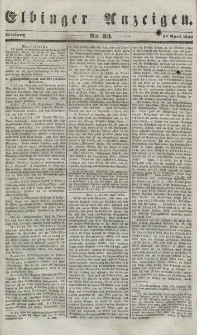 Elbinger Anzeigen, Nr. 33. Mittwoch, 25. April 1849