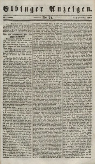 Elbinger Anzeigen, Nr. 71. Mittwoch, 5. September 1849