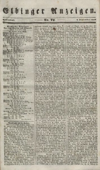 Elbinger Anzeigen, Nr. 72. Sonnabend, 8. September 1849