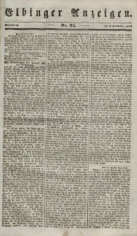 Elbinger Anzeigen, Nr. 75. Mittwoch, 19. September 1849