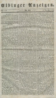 Elbinger Anzeigen, Nr. 91. Mittwoch, 14. November 1849