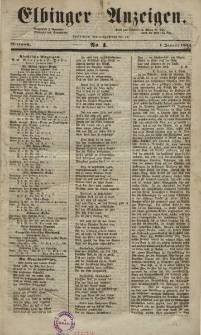 Elbinger Anzeigen, Nr. 1. Mittwoch, 1. Januar 1851