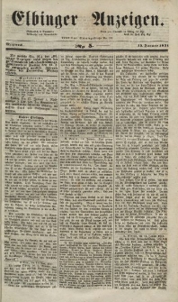 Elbinger Anzeigen, Nr. 5. Mittwoch, 15. Januar 1851