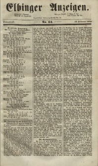 Elbinger Anzeigen, Nr. 14. Sonnabend, 15. Februar 1851