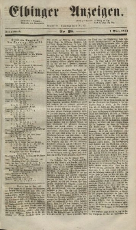 Elbinger Anzeigen, Nr. 18. Sonnabend, 1. März 1851