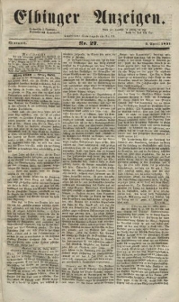 Elbinger Anzeigen, Nr. 27. Mittwoch, 2. April 1851