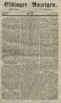 Elbinger Anzeigen, Nr. 12. Mittwoch, 11. Februar 1852