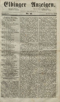 Elbinger Anzeigen, Nr. 13. Sonnabend, 14. Februar 1852