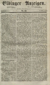 Elbinger Anzeigen, Nr. 26. Mittwoch, 31. März 1852