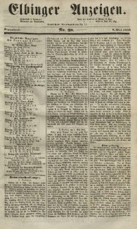 Elbinger Anzeigen, Nr. 38. Sonnabend, 8. Mai 1852
