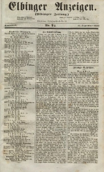 Elbinger Anzeigen, Nr. 74. Sonnabend, 11. September 1852