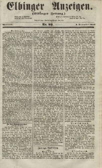 Elbinger Anzeigen, Nr. 89. Mittwoch, 3. November 1852