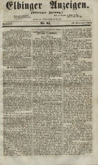 Elbinger Anzeigen, Nr. 91. Mittwoch, 10. November 1852