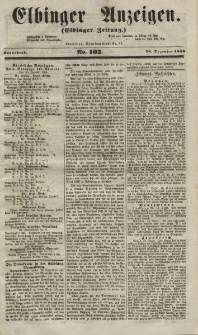 Elbinger Anzeigen, Nr. 102. Sonnabend, 18. Dezember 1852