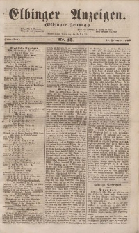 Elbinger Anzeigen, Nr. 13. Sonnabend, 12. Februar 1853