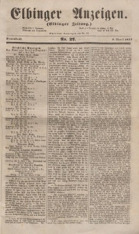 Elbinger Anzeigen, Nr. 27. Sonnabend, 2. April 1853