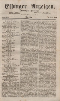 Elbinger Anzeigen, Nr. 29. Sonnabend, 9. April 1853