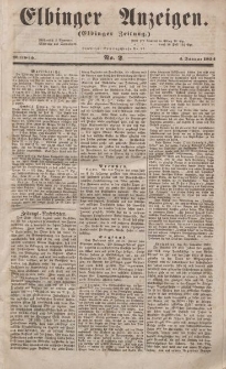 Elbinger Anzeigen, Nr. 2. Mittwoch, 4. Januar 1854
