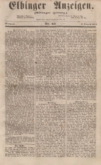 Elbinger Anzeigen, Nr. 64. Mittwoch, 9. August 1854
