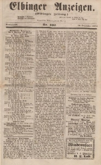 Elbinger Anzeigen, Nr. 102. Sonnabend, 16. Dezember 1854