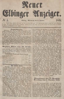 Neuer Elbinger Anzeiger, Nr. 1. Mittwoch, 3. Januar 1849