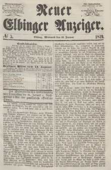 Neuer Elbinger Anzeiger, Nr. 5. Mittwoch, 17. Januar 1849