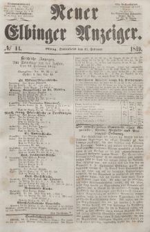 Neuer Elbinger Anzeiger, Nr. 14. Sonnabend, 17. Februar 1849