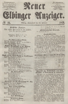 Neuer Elbinger Anzeiger, Nr. 16. Sonnabend, 24. Februar 1849