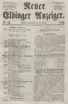 Neuer Elbinger Anzeiger, Nr. 16. Sonnabend, 24. Februar 1849