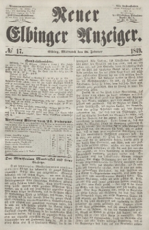 Neuer Elbinger Anzeiger, Nr. 17. Mittwoch, 28. Februar 1849