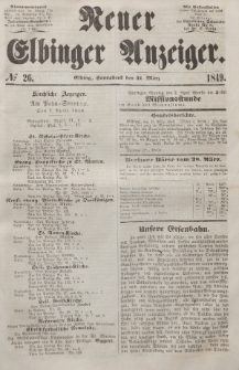 Neuer Elbinger Anzeiger, Nr. 26. Sonnabend, 31. März 1849