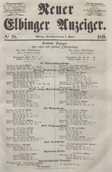 Neuer Elbinger Anzeiger, Nr. 28. Sonnabend, 7. April 1849