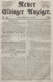 Neuer Elbinger Anzeiger, Nr. 29. Mittwoch, 11. April 1849