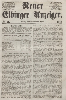 Neuer Elbinger Anzeiger, Nr. 31. Mittwoch, 18. April 1849