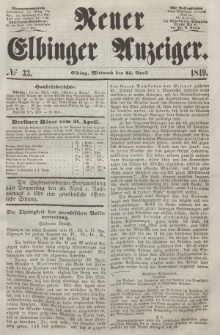 Neuer Elbinger Anzeiger, Nr. 33. Mittwoch, 25. April 1849