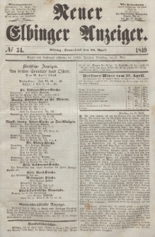 Neuer Elbinger Anzeiger, Nr. 34. Sonnabend, 28. April 1849