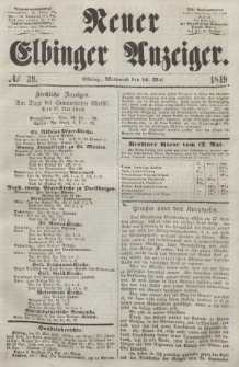 Neuer Elbinger Anzeiger, Nr. 39. Mittwoch, 16. Mai 1849