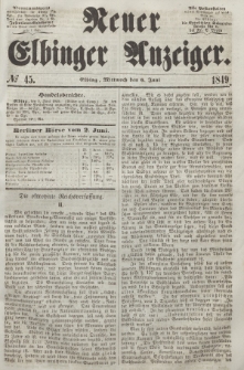 Neuer Elbinger Anzeiger, Nr. 45. Mittwoch, 6. Juni 1849